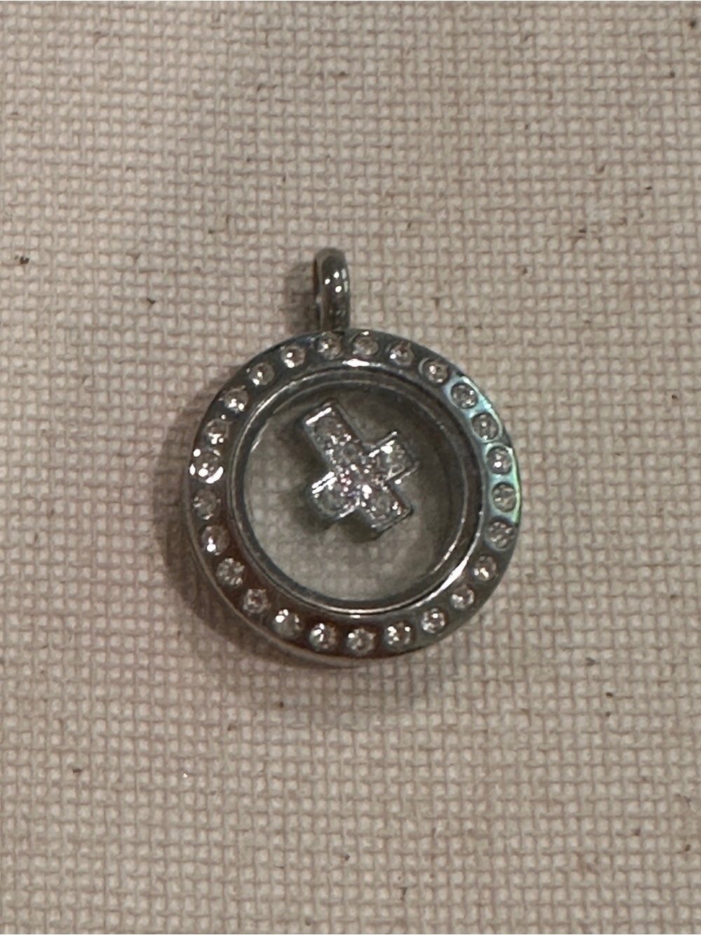 Origami Owl silver mini hinged locket with crystal cross charm
